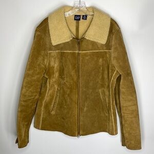 Vintage Gap Suede Shearling Lined Carmel Tan Leather Jacket Size XL Y2K